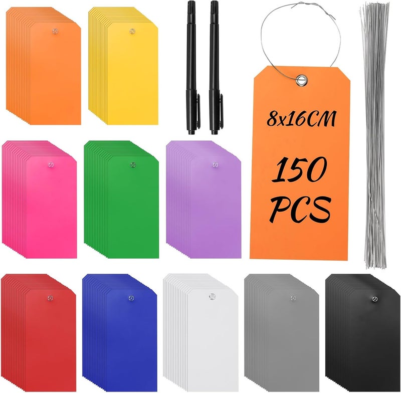 Rustark 152Pcs 10 Colors Plastic Shipping Tags with Pens 3.15"x6.3"/8x16CM Plastic Hang Tags Waterproof Shipping Tag Writable Blank Hang Tag with Holes for Luggage Garage Inventory Car Parts - Image 1